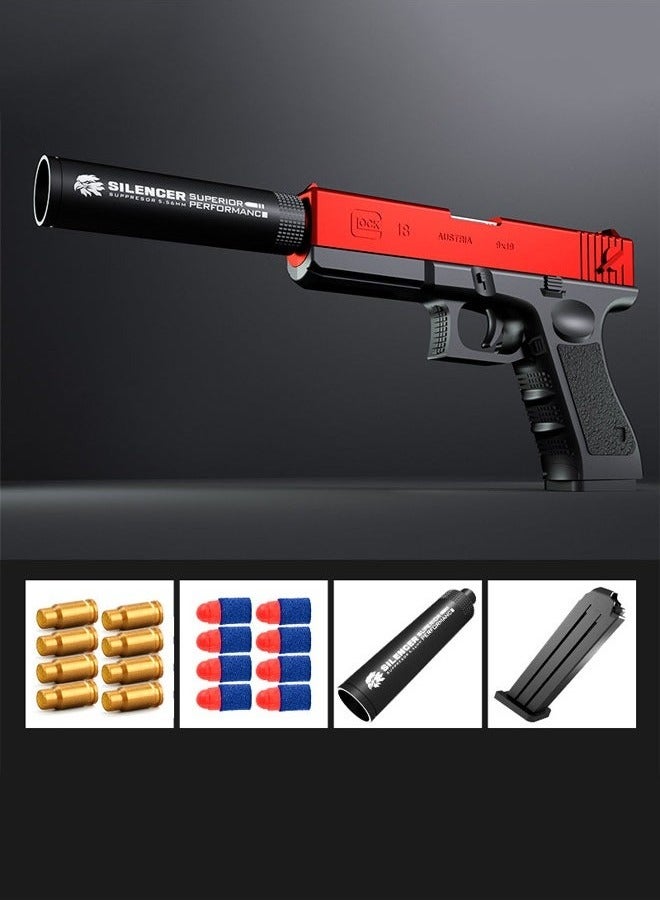غاز لعبة مسدس، مسدس رصاص ناعم، لعبة مسدس مع وظيفة القذف، رصاصة ناعمة، كاتم صوت، لعبة مسدس للأطفال الأولاد والبنات أحمر - Image 1