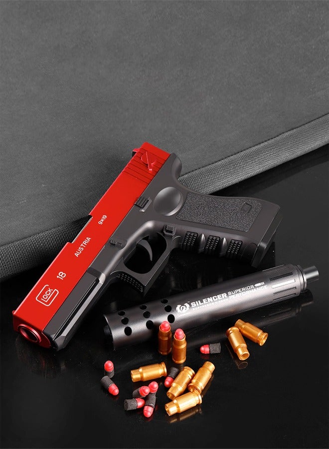 غاز لعبة مسدس، مسدس رصاص ناعم، لعبة مسدس مع وظيفة القذف، رصاصة ناعمة، كاتم صوت، لعبة مسدس للأطفال الأولاد والبنات أحمر - Image 2
