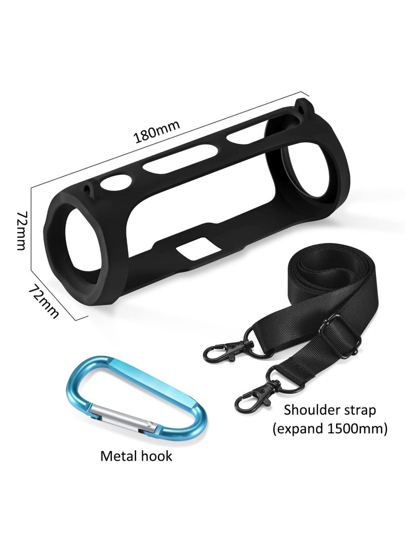 Silicone Case Cover for JBL FLIP ESSENTIAL 2 Speaker Travel Protective Carrying Gel Soft Skin Waterproof Rubber Pouch with Shoulder Strap (Black)  - Image 2