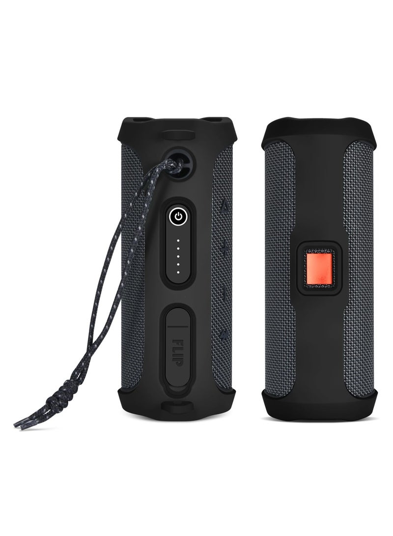 Silicone Case Cover for JBL FLIP ESSENTIAL 2 Speaker Travel Protective Carrying Gel Soft Skin Waterproof Rubber Pouch with Shoulder Strap (Black)  - Image 3