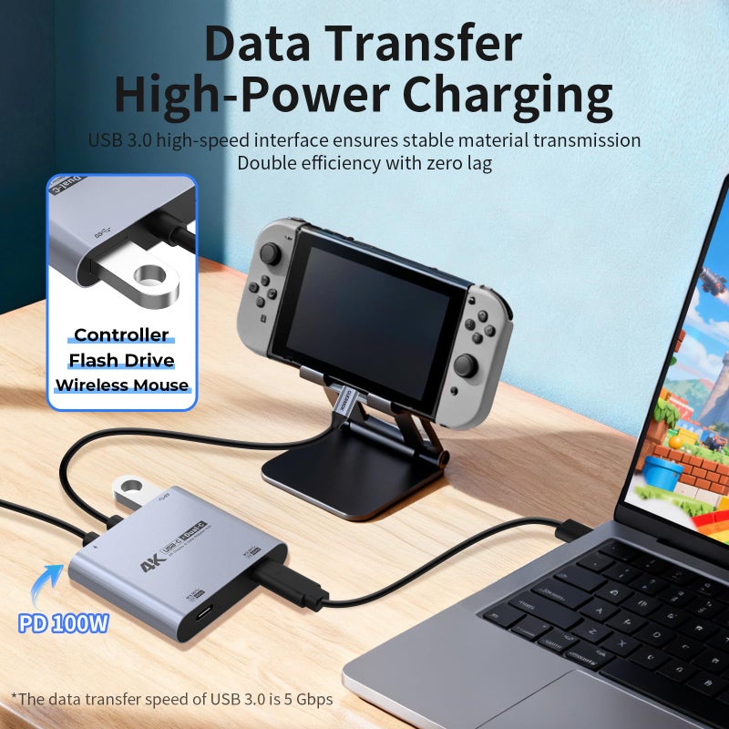 Guermok 4-in-1 Dual USB-C Display Hub, 4K@60Hz Video, PD 100W Fast Charging & USB 3.0 5Gbps, Compatible with AR Glasses, Switch 2, Laptops, Portable Monitors & Type-C Displaysï¼ˆSilverï¼‰ - Image 5