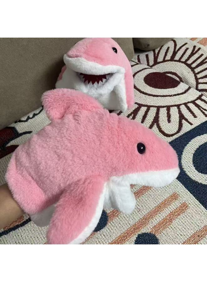 Shake Sound Explosions Small Shark Hand Doll Gloves Open Mouth Plush Shark Arm Hand Interactive Doll Mouth Movable Toy-Colour:Pink Shark-High:30  - Image 1