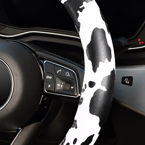 ZHOL Cow Print Steering Wheel Cover, Universal 14.5-15 inch Breathable Microfiber Leather Anti-Slip Car Steering Wheel Protector for Women Men, Black&White - Image 4