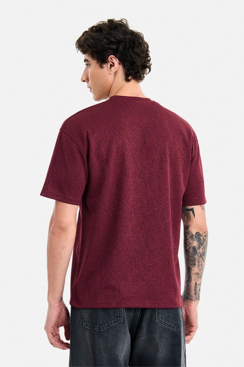 SNITCH Maroon Maroon Textured Half Sleeve Oversized T-Shirt for Men | Best Price UAE