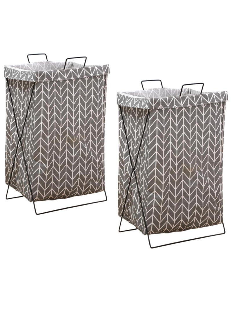 راكسوم عبوتان من سلال الغسيل، سلة غسيل قابلة للطي سعة 50 لترًا بإطار من الفولاذ المقاوم للصدأ، وحقيبة سلة غسيل وحقيبة غسيل ومنظم ملابس وسلة غسيل لتخزين الملابس والألعاب (رمادي فاتح) - Image 1