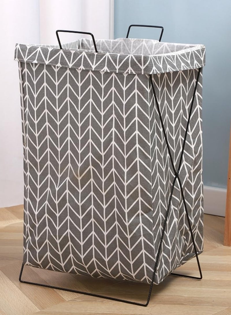 راكسوم عبوتان من سلال الغسيل، سلة غسيل قابلة للطي سعة 50 لترًا بإطار من الفولاذ المقاوم للصدأ، وحقيبة سلة غسيل وحقيبة غسيل ومنظم ملابس وسلة غسيل لتخزين الملابس والألعاب (رمادي فاتح) - Image 2