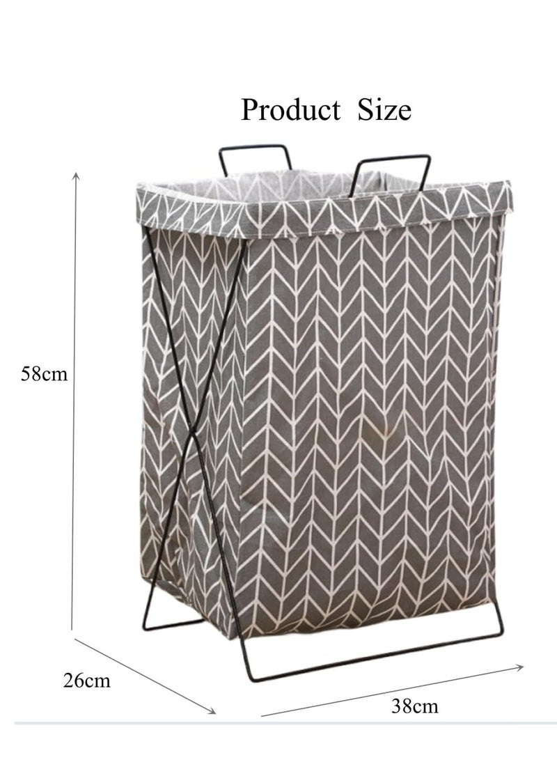 راكسوم عبوتان من سلال الغسيل، سلة غسيل قابلة للطي سعة 50 لترًا بإطار من الفولاذ المقاوم للصدأ، وحقيبة سلة غسيل وحقيبة غسيل ومنظم ملابس وسلة غسيل لتخزين الملابس والألعاب (رمادي فاتح) - Image 3