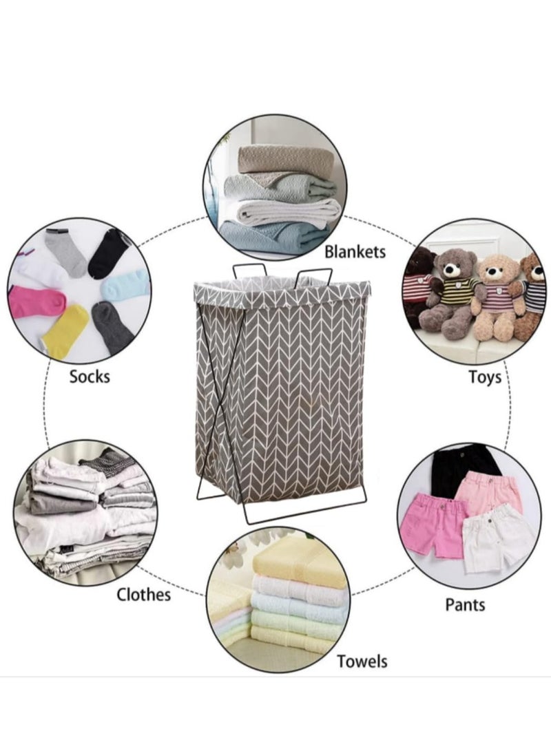 راكسوم عبوتان من سلال الغسيل، سلة غسيل قابلة للطي سعة 50 لترًا بإطار من الفولاذ المقاوم للصدأ، وحقيبة سلة غسيل وحقيبة غسيل ومنظم ملابس وسلة غسيل لتخزين الملابس والألعاب (رمادي فاتح) - Image 5