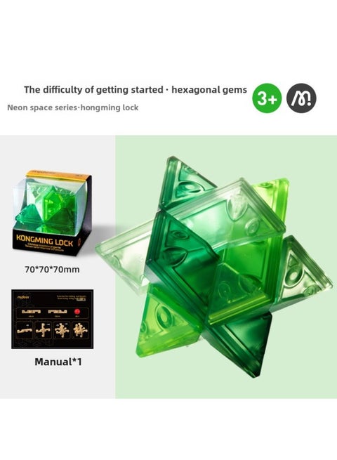 Mideer Milu Children's Educational Toys Kongming Lock Luban Lock Neon Series Transparent Unlock And Unlock Game-Color:Neon Space Series Kongming Lock-Hexagonal Gem MD2226