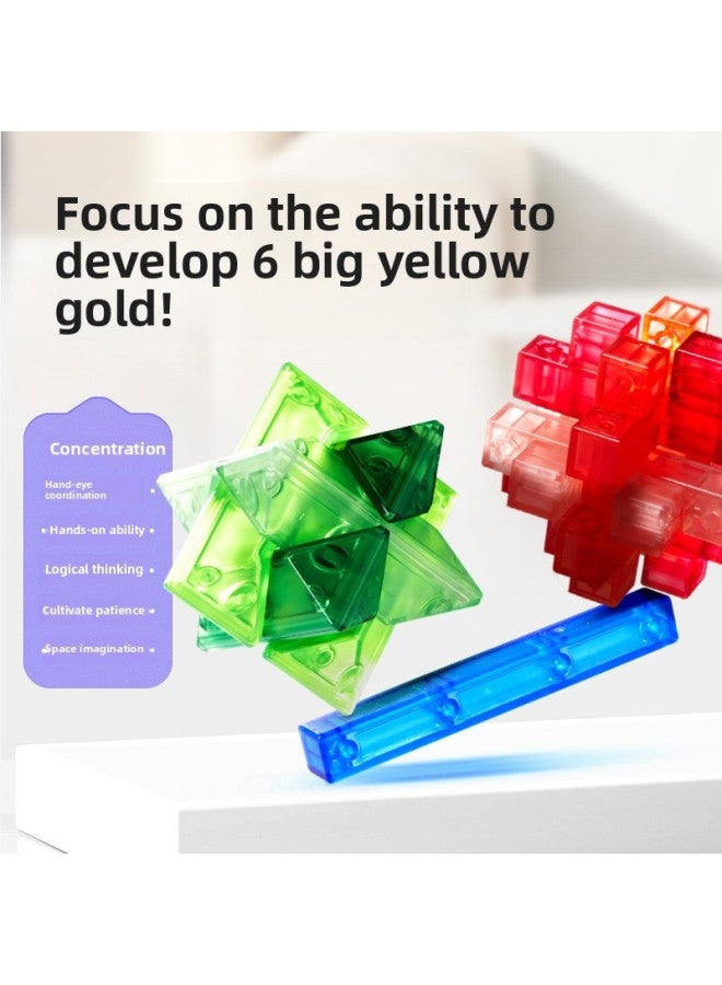 Mideer Milu Children's Educational Toys Kongming Lock Luban Lock Neon Series Transparent Unlock And Unlock Game-Color:Neon Space Series Kongming Lock-Hexagonal Gem MD2226