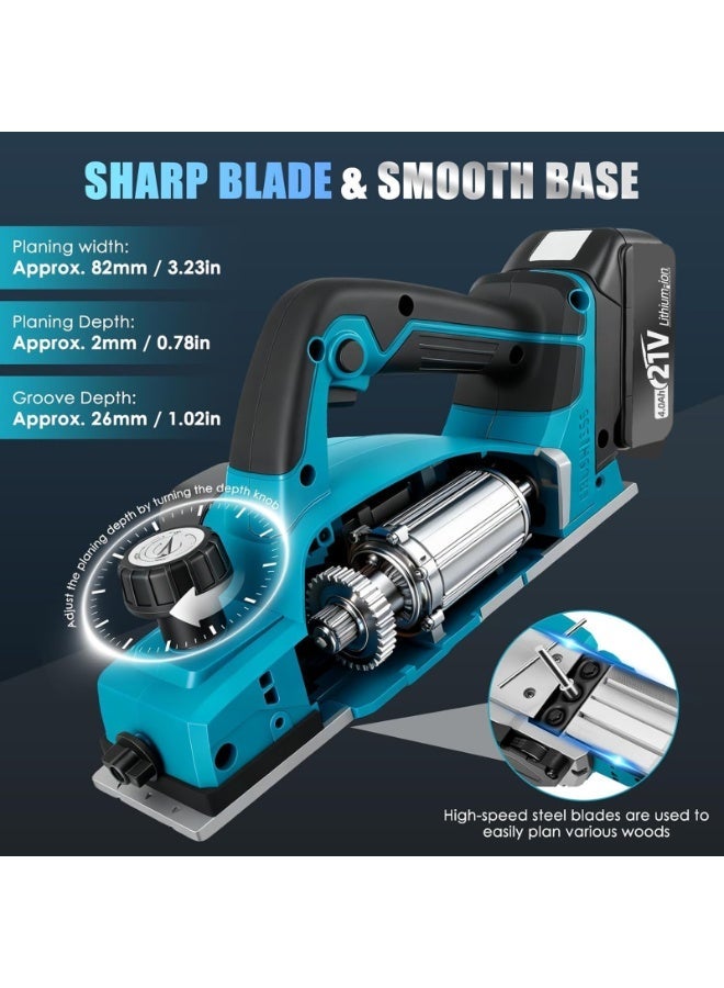 ZLH HITY Electric Cordless Planer - 16500RPM Electric Power Wood Planer Batteries Planer Tools with 82mm Width, 2mm Depth 800W Motor, 2 Batteries & Charger, Hand Planer Tool Kit - Image 3