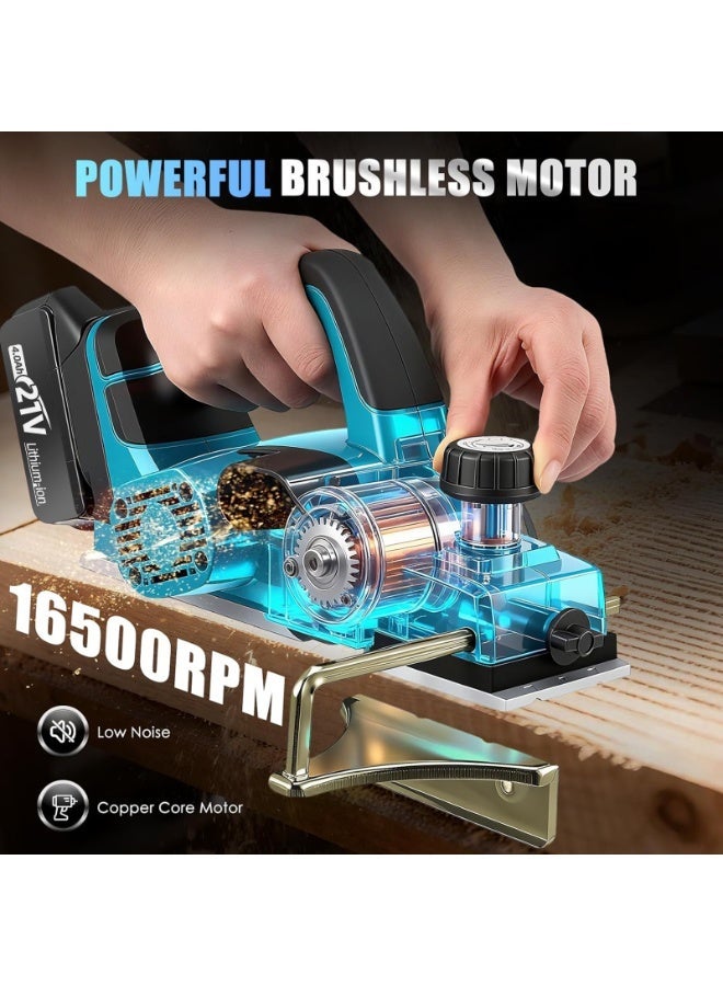 ZLH HITY Electric Cordless Planer - 16500RPM Electric Power Wood Planer Batteries Planer Tools with 82mm Width, 2mm Depth 800W Motor, 2 Batteries & Charger, Hand Planer Tool Kit - Image 2