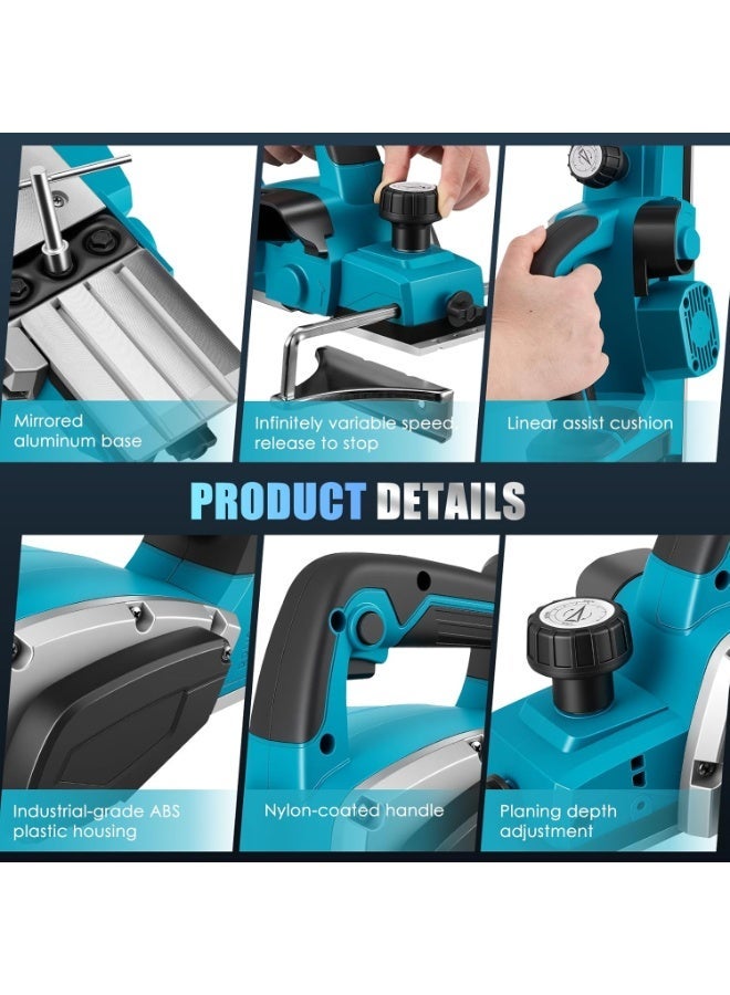 ZLH HITY Electric Cordless Planer - 16500RPM Electric Power Wood Planer Batteries Planer Tools with 82mm Width, 2mm Depth 800W Motor, 2 Batteries & Charger, Hand Planer Tool Kit - Image 5