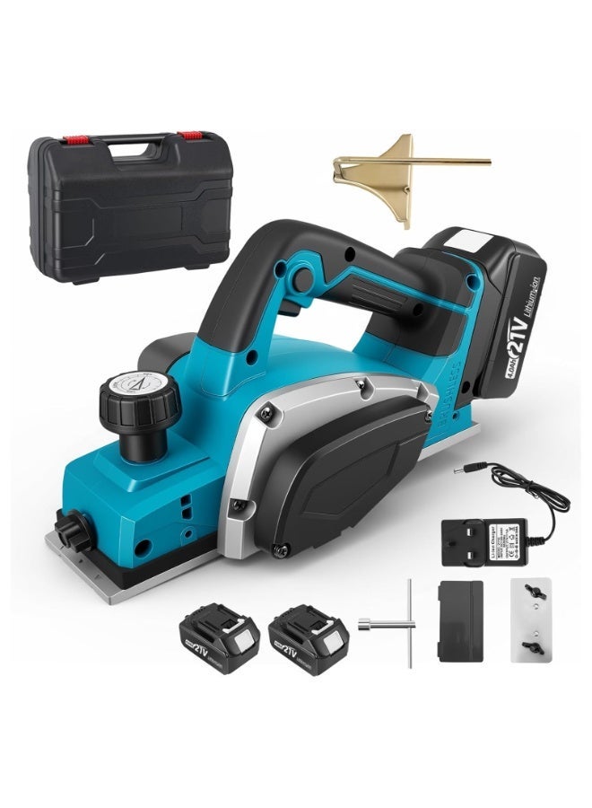 ZLH HITY Electric Cordless Planer - 16500RPM Electric Power Wood Planer Batteries Planer Tools with 82mm Width, 2mm Depth 800W Motor, 2 Batteries & Charger, Hand Planer Tool Kit - Image 1