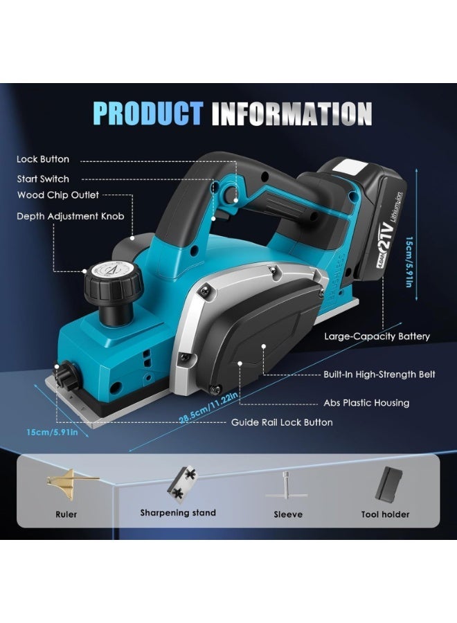 ZLH HITY Electric Cordless Planer - 16500RPM Electric Power Wood Planer Batteries Planer Tools with 82mm Width, 2mm Depth 800W Motor, 2 Batteries & Charger, Hand Planer Tool Kit - Image 4