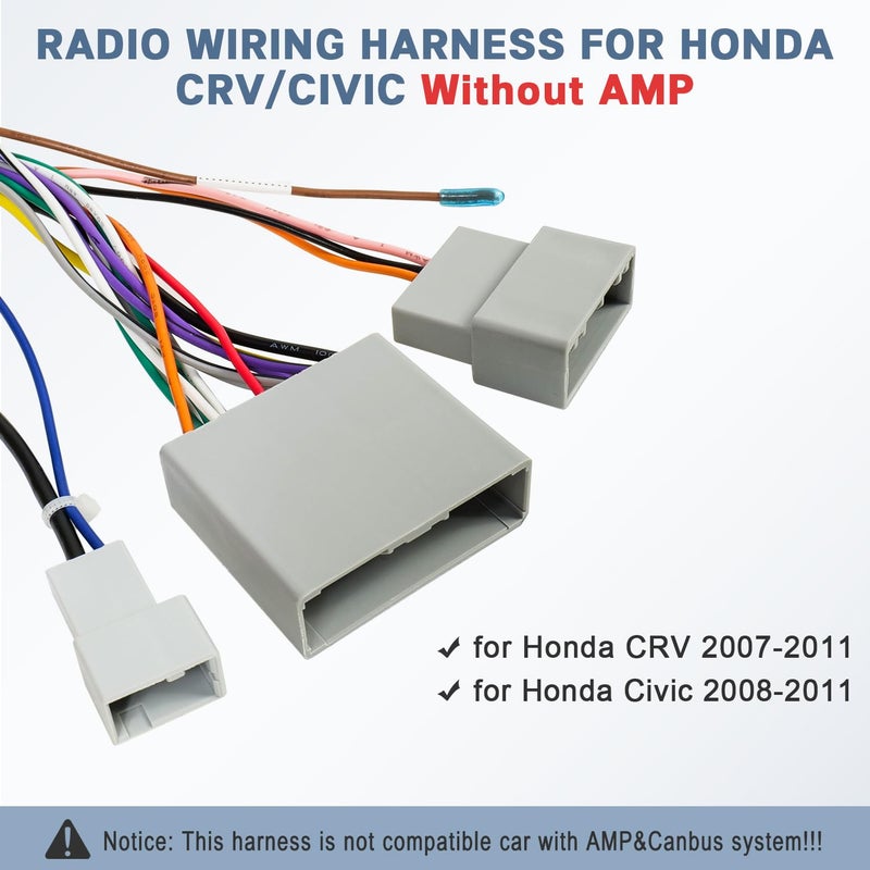 Fiegromech Radio Stereo Wiring Harness for Honda CRV 2007-2011 & Civic 2008-2011, 16 Pin ISO with Antenna Adapter - Image 2