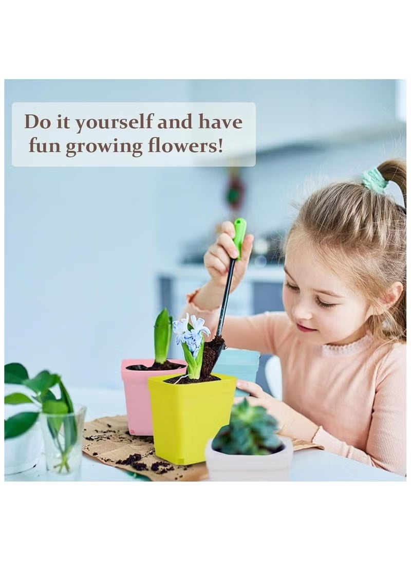 Geustos 30 PCS Colorful Plastic Plants Nursery Pot, SquareNursery Pots Set with Drainage Holes and Tray, Small Plant Pots for Indoor Outdoor Plants, Garden, Home Balcony Decorations - Image 4