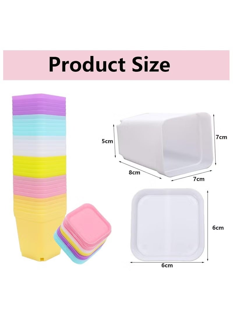 Geustos 30 PCS Colorful Plastic Plants Nursery Pot, SquareNursery Pots Set with Drainage Holes and Tray, Small Plant Pots for Indoor Outdoor Plants, Garden, Home Balcony Decorations - Image 5