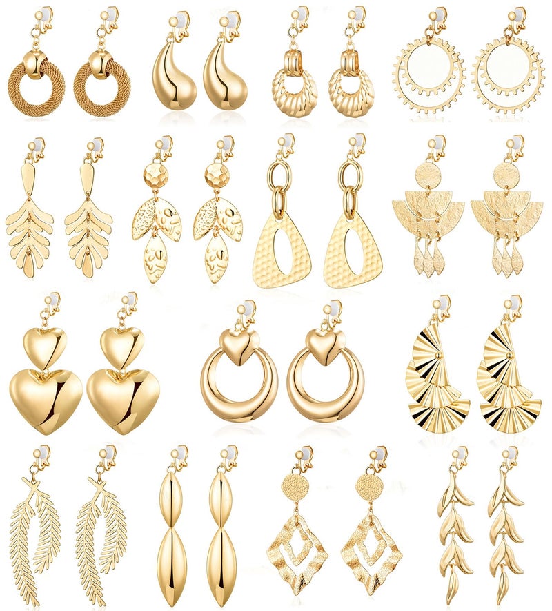 Tamhoo 15 Pairs Gold Clip on Earrings for Women Fashion,Lightweight Fake Earring for Woman (Style C) - Image 1