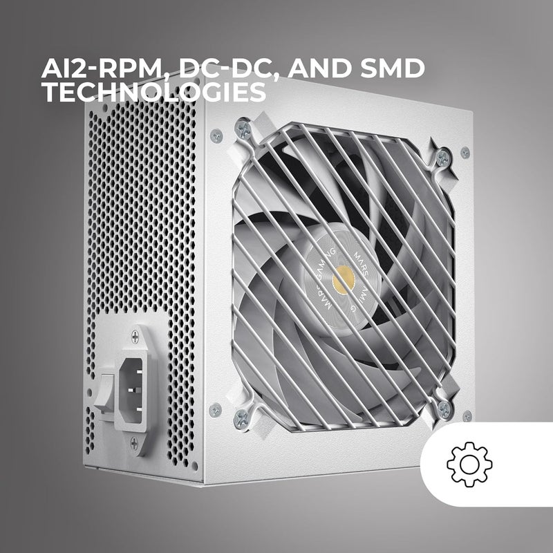 مارس_جيمنج MPB750SI، مزود طاقة ATX للكمبيوتر بقدرة 750 واط، ضمان 7 سنوات، 80Plus برونز 230 فولت، كفاءة 90٪، مروحة SI Extreme Silence مع قلب نحاسي، AI2-RPM، تقنيات DC-DC وSMD، أبيض - Image 3