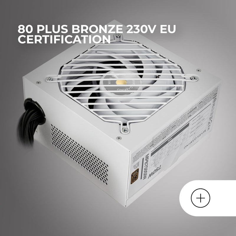 مارس_جيمنج MPB750SI، مزود طاقة ATX للكمبيوتر بقدرة 750 واط، ضمان 7 سنوات، 80Plus برونز 230 فولت، كفاءة 90٪، مروحة SI Extreme Silence مع قلب نحاسي، AI2-RPM، تقنيات DC-DC وSMD، أبيض - Image 5