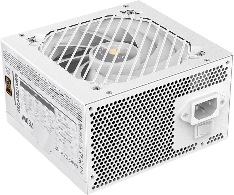 مارس_جيمنج MPB750SI، مزود طاقة ATX للكمبيوتر بقدرة 750 واط، ضمان 7 سنوات، 80Plus برونز 230 فولت، كفاءة 90٪، مروحة SI Extreme Silence مع قلب نحاسي، AI2-RPM، تقنيات DC-DC وSMD، أبيض - Image 1
