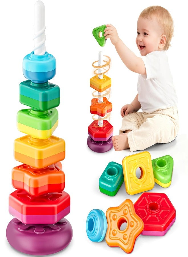 Gigilli Baby Spinning Stacking Toys for Toddlers 1-3, Sensory Montessori Toy for 1 Year Old Girl Boy, Rainbow Ring Stacker Tower, Educational Learning Toy, Perfect Christmas Birthday Gifts - Image 1