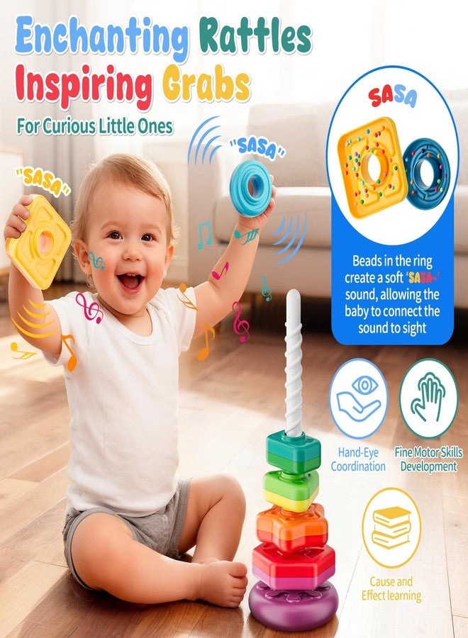 Gigilli Baby Spinning Stacking Toys for Toddlers 1-3, Sensory Montessori Toy for 1 Year Old Girl Boy, Rainbow Ring Stacker Tower, Educational Learning Toy, Perfect Christmas Birthday Gifts - Image 3