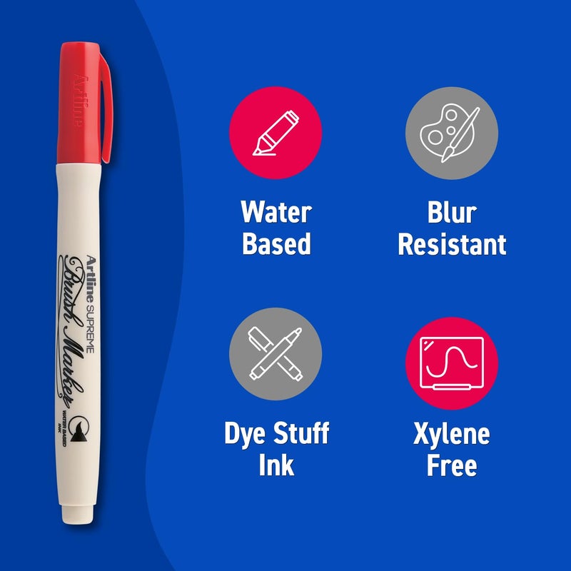 Artline Artline Supreme Brush Marker Assorted Pack Of 4 (Red,Blue,Black,Green) by Anmol Art & Frames  - Image 3