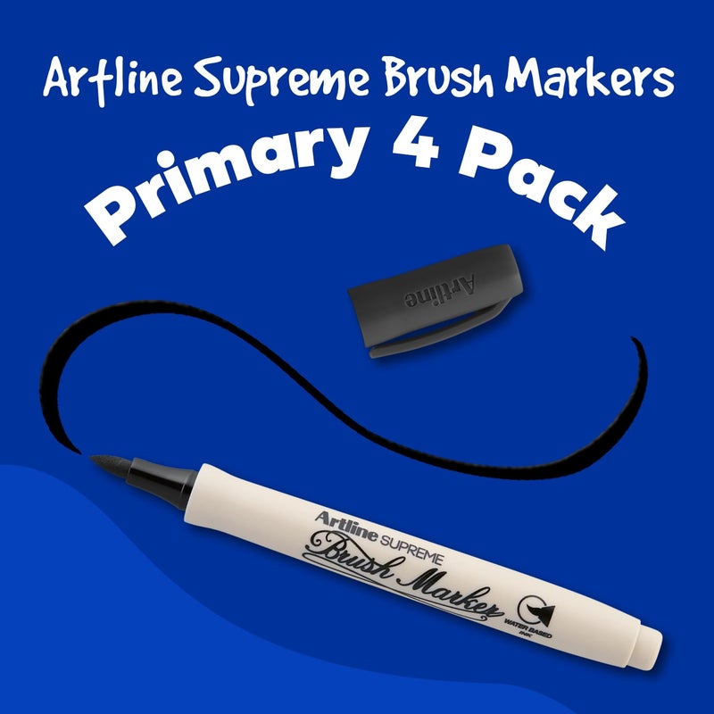Artline Artline Supreme Brush Marker Assorted Pack Of 4 (Red,Blue,Black,Green) by Anmol Art & Frames  - Image 2