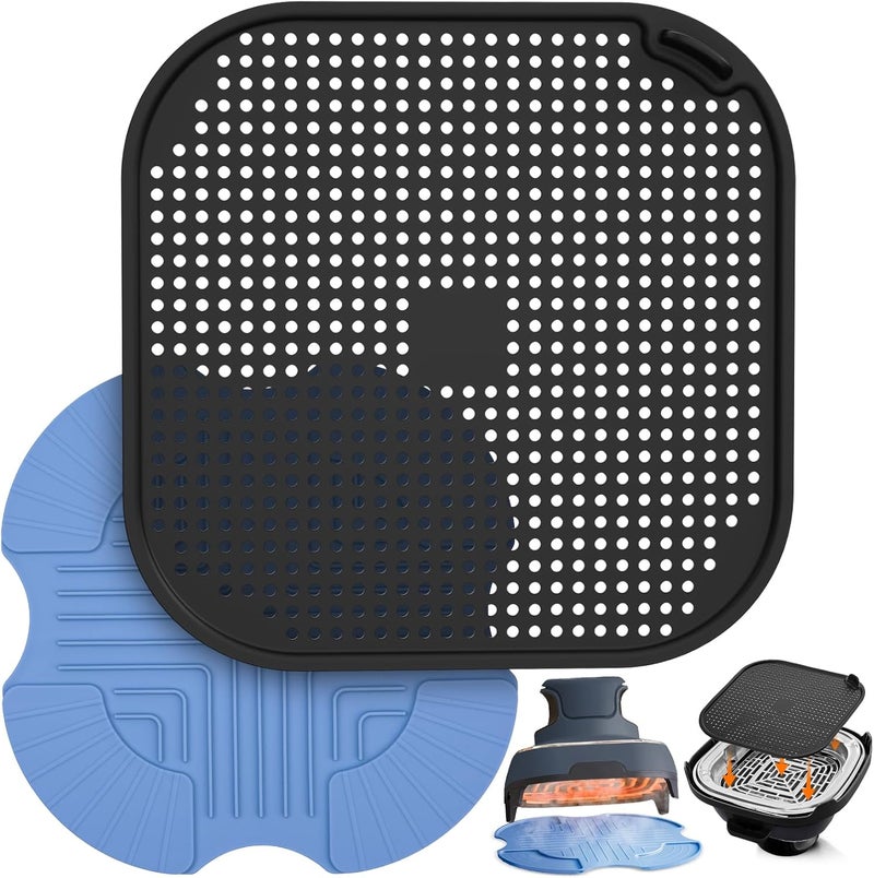 Amoner 2-PCS Air Fryer Heat Resistant Mat & Splatter Shield for Ninja Crispi Air Fryers,Silicone Heat Mat & Splatter Guard for Ninja Crispi Accessories Splashes and Portable Kitchen -&Black (Sky Blue) - Image 1