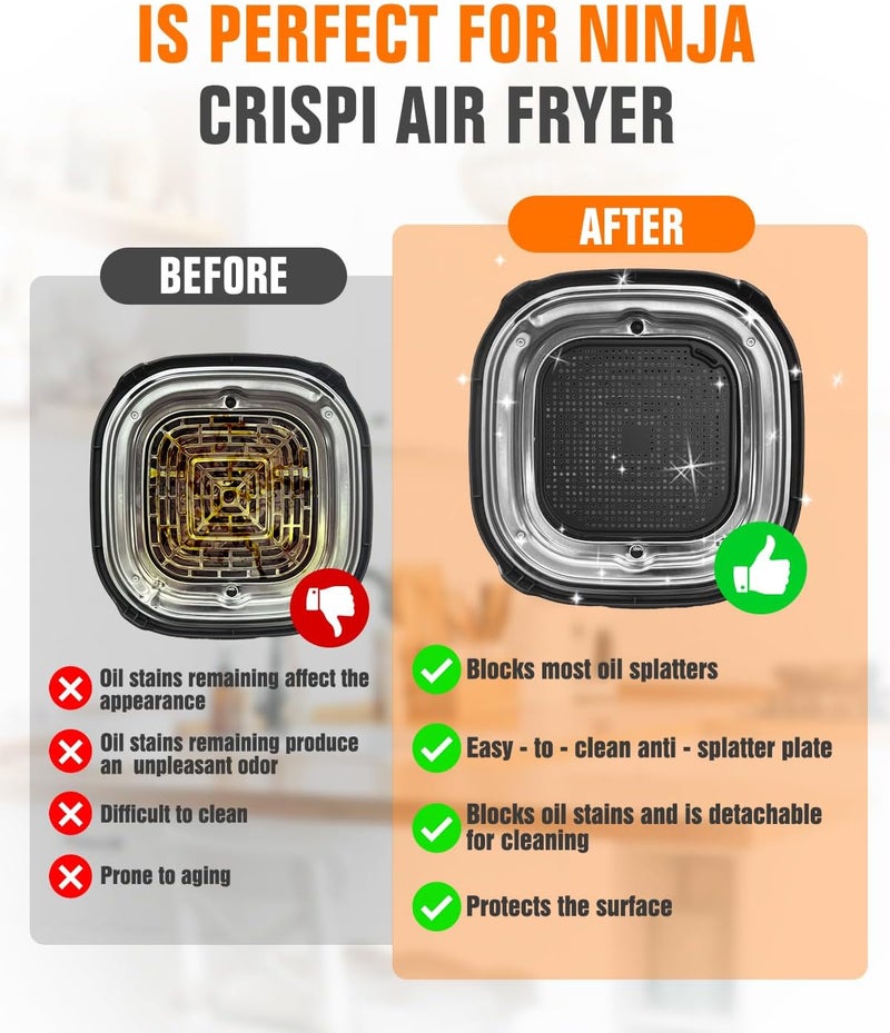 Amoner 2-PCS Air Fryer Heat Resistant Mat & Splatter Shield for Ninja Crispi Air Fryers,Silicone Heat Mat & Splatter Guard for Ninja Crispi Accessories Splashes and Portable Kitchen -&Black (Sky Blue) - Image 5
