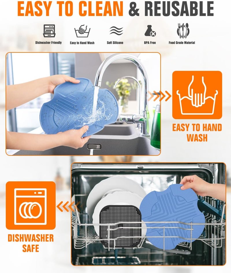 Amoner 2-PCS Air Fryer Heat Resistant Mat & Splatter Shield for Ninja Crispi Air Fryers,Silicone Heat Mat & Splatter Guard for Ninja Crispi Accessories Splashes and Portable Kitchen -&Black (Sky Blue) - Image 3
