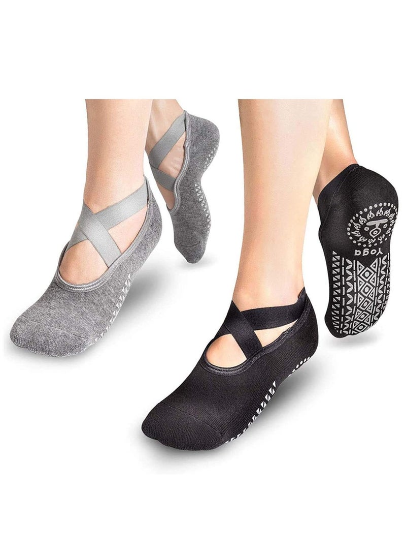 SYOSI 2 Pack Yoga Socks Women's Pilates Socks Non Slip Anti Skid Sticky Pure Barre Ballet Dance Socks with Grips Barefoot Workout Fitness Dancer  - Image 1