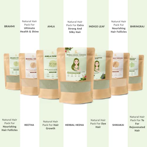 Kimayra Natural Hair Care Powder Combo: Amla/Shikakai/Reetha/Brahmi/Bhringraj/Indigo/Herbal Heena,7 Packs,75g Each(Total 525g)-Reduces Dandruff,Hair Fall,Extra Strong & Silky Hair,75 gram - Image 3