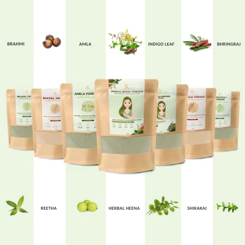 Kimayra Natural Hair Care Powder Combo: Amla/Shikakai/Reetha/Brahmi/Bhringraj/Indigo/Herbal Heena,7 Packs,75g Each(Total 525g)-Reduces Dandruff,Hair Fall,Extra Strong & Silky Hair,75 gram - Image 2