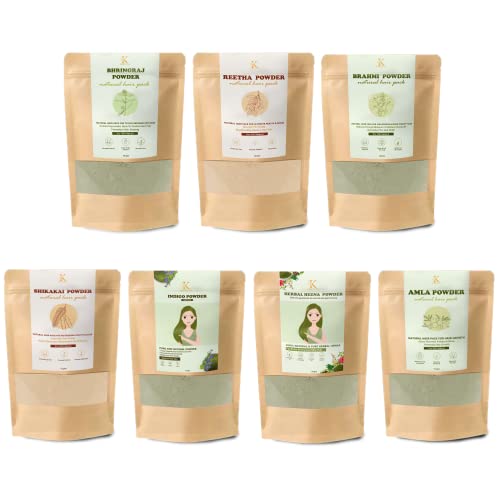 Kimayra Natural Hair Care Powder Combo: Amla/Shikakai/Reetha/Brahmi/Bhringraj/Indigo/Herbal Heena,7 Packs,75g Each(Total 525g)-Reduces Dandruff,Hair Fall,Extra Strong & Silky Hair,75 gram - Image 4