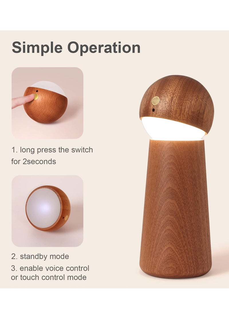 Zikra LED Wooden Night Light, Smart Voice Control Light Desk Lamp Three-Level Dimmable Touch Control Table Lights, Rechargeable LED indoor Light for Kid in Living Room, Bedroom - Image 5