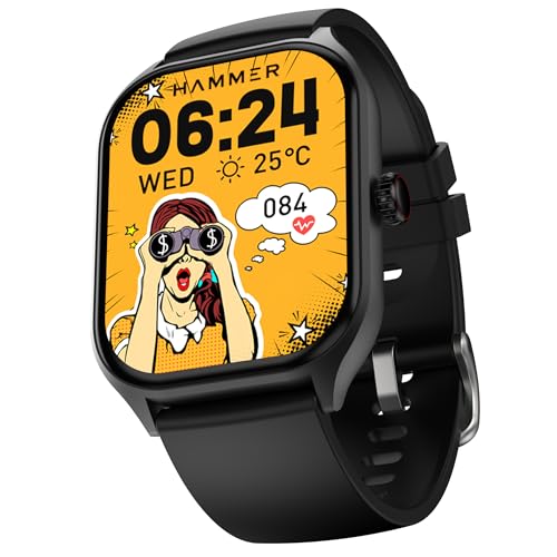 HAMMER Polar 2.01" IPS Always on Display, Advanced Bluetooth Calling Smartwatch, Dual Mode, Voice Assistant, Rotating Crown, Sleek Desgin, Sports Modes, 500 Nits Brightness, 240x296 PX (Jet Black) - Image 1