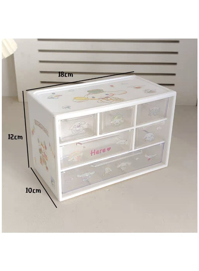Desk Organizer With 6 Drawers, Desktop Stationery  Storage Box, Desk Organizing Box, Cosmetics Box, Dust-Proof Transparent Plastic Box And Beautiful Stickers(White) - Image 2