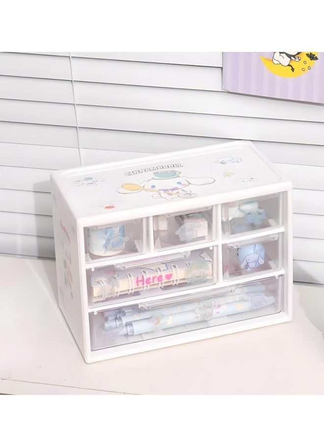 Desk Organizer With 6 Drawers, Desktop Stationery  Storage Box, Desk Organizing Box, Cosmetics Box, Dust-Proof Transparent Plastic Box And Beautiful Stickers(White) - Image 1