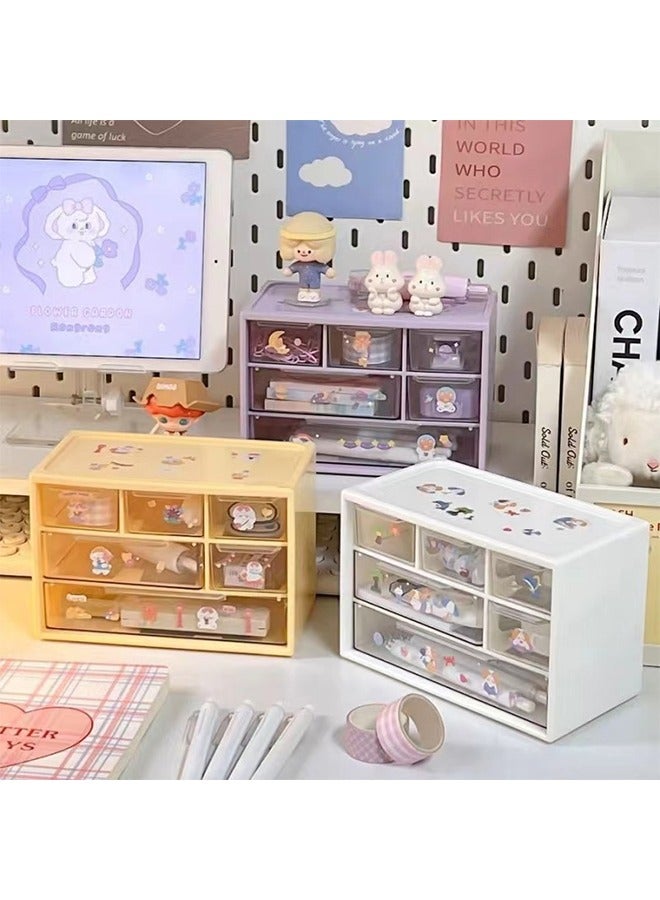 Desk Organizer With 6 Drawers, Desktop Stationery  Storage Box, Desk Organizing Box, Cosmetics Box, Dust-Proof Transparent Plastic Box And Beautiful Stickers(White) - Image 5