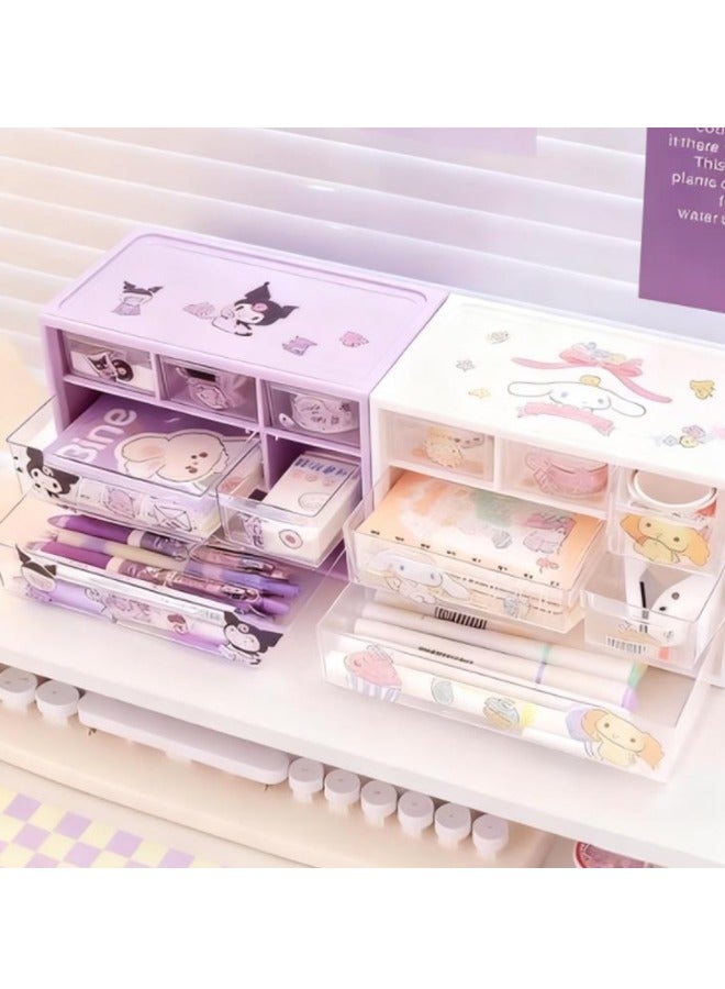 Desk Organizer With 6 Drawers, Desktop Stationery  Storage Box, Desk Organizing Box, Cosmetics Box, Dust-Proof Transparent Plastic Box And Beautiful Stickers(White) - Image 4
