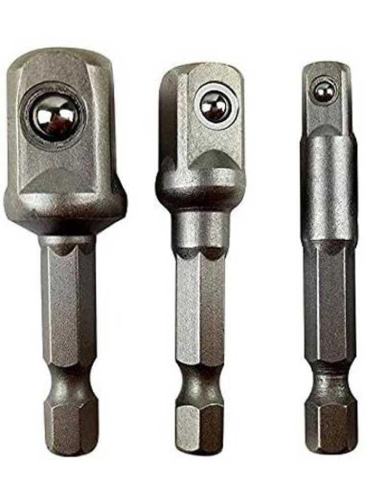 EPITECH MART - EPITECH MART 3Piece Power Hand Tools Driver Extension Socket Adapter Sets 14Inch Hex Shank to Drive 14 38 12 for Drill CRV Quick Change Nut Driver Socke Bit Set Adapters - Image 1