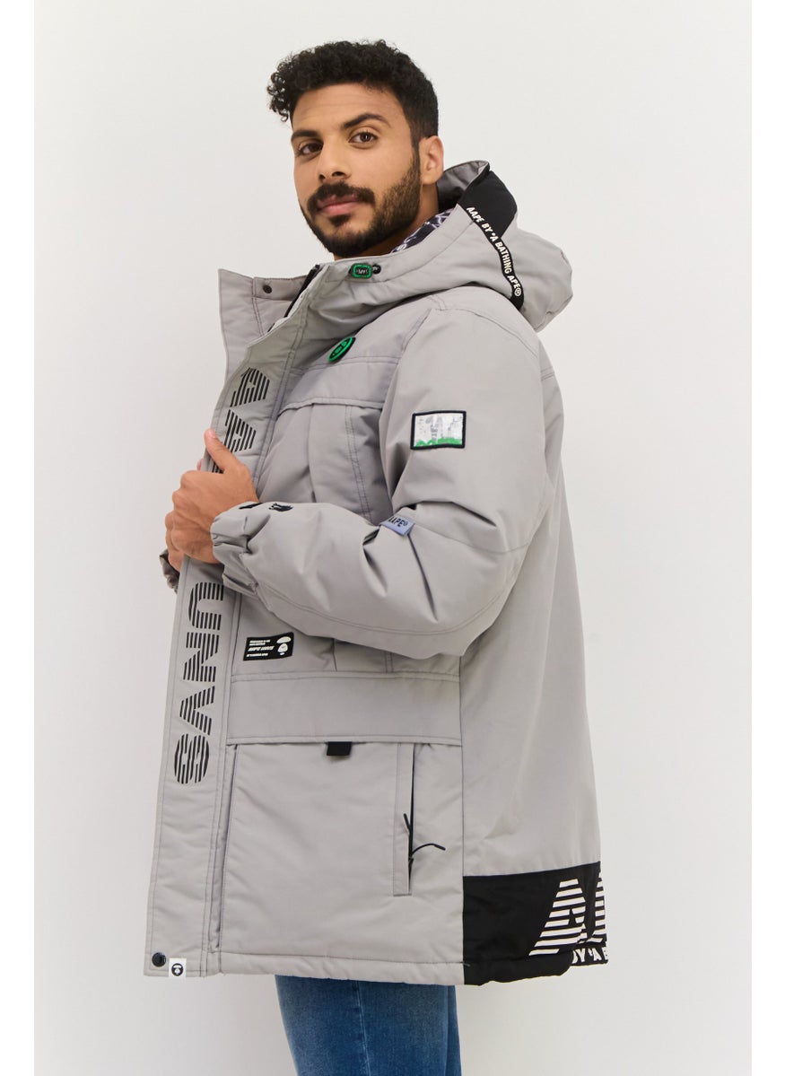 Aape By A Bathing Ape - Men Brand Logo Puffer Jacket, Light Grey - Image 1