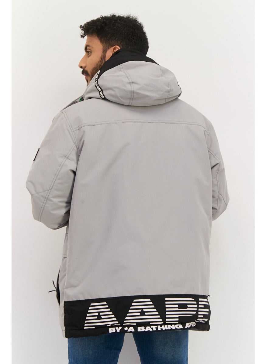Aape By A Bathing Ape - Men Brand Logo Puffer Jacket, Light Grey - Image 1