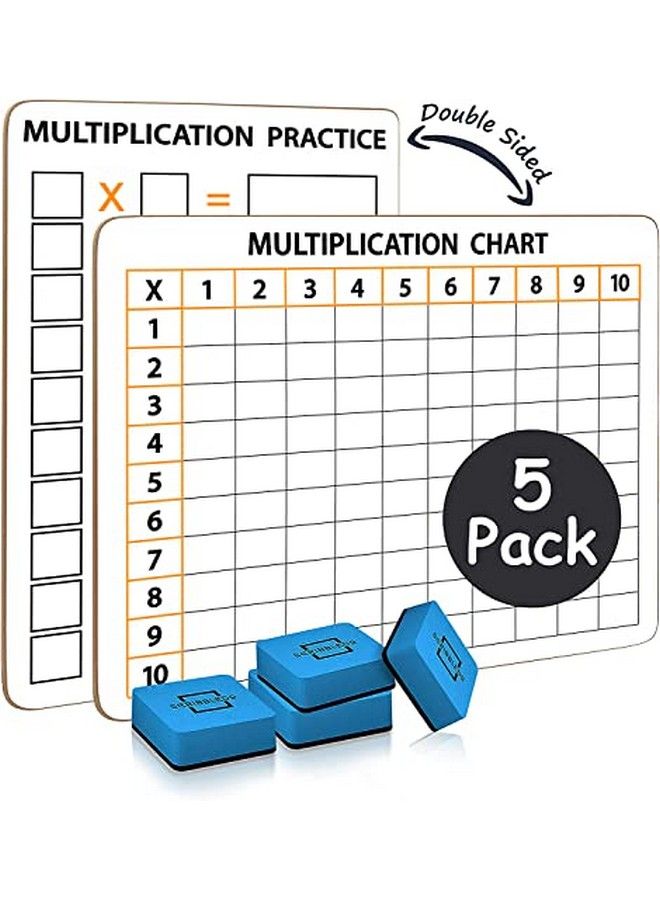 Scribbledo 5 Pack Dry Erase Multiplication Chart White Board 9" X 12" Multiplication Table Double Sided Times Table Math Manipulatives Whiteboard For Kids Students Classroom 5 Erasers Included - Image 1