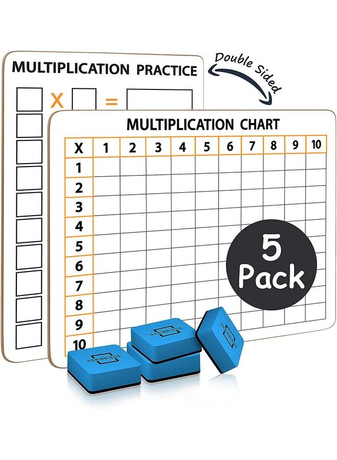 Scribbledo 5 Pack Dry Erase Multiplication Chart White Board 9" X 12" Multiplication Table Double Sided Times Table Math Manipulatives Whiteboard For Kids Students Classroom 5 Erasers Included - Image 2