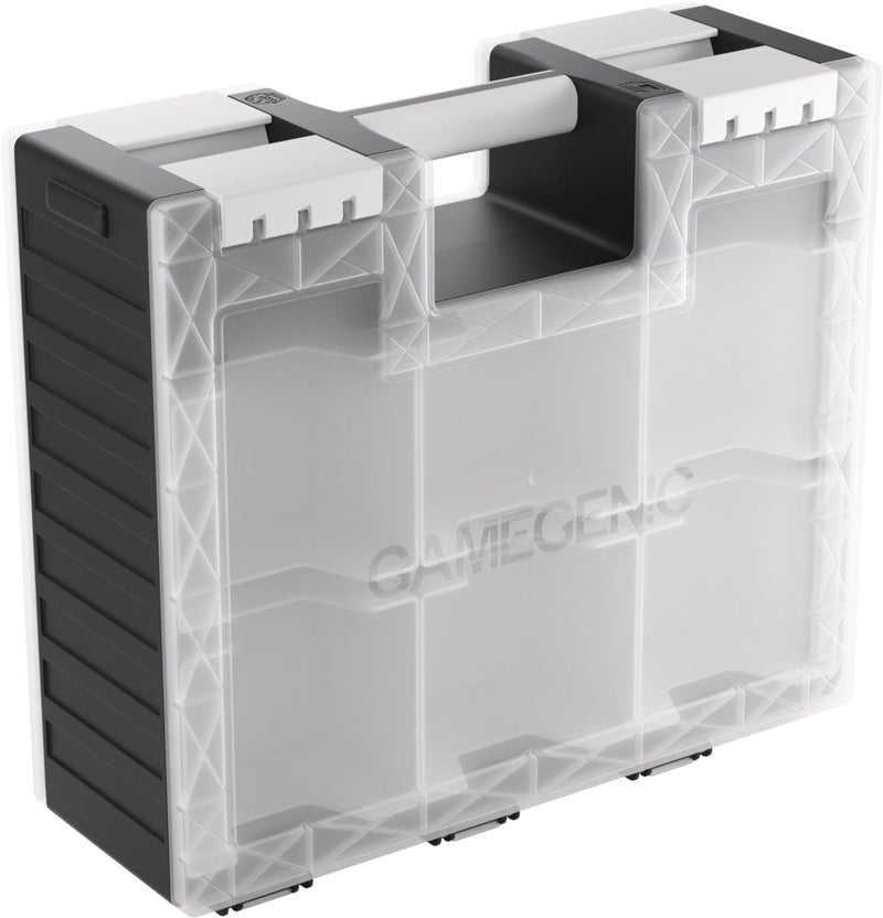 Gamegenic Game Castle - All-in-One Double-Sided Storage Case for Cards and Gaming Accessories, 19 Removable Trays in 5 Sizes, Ideal for Cards, Tokens, Dice and Tools, Black/White/Clear Color, Made by Gamegenic - Image 1