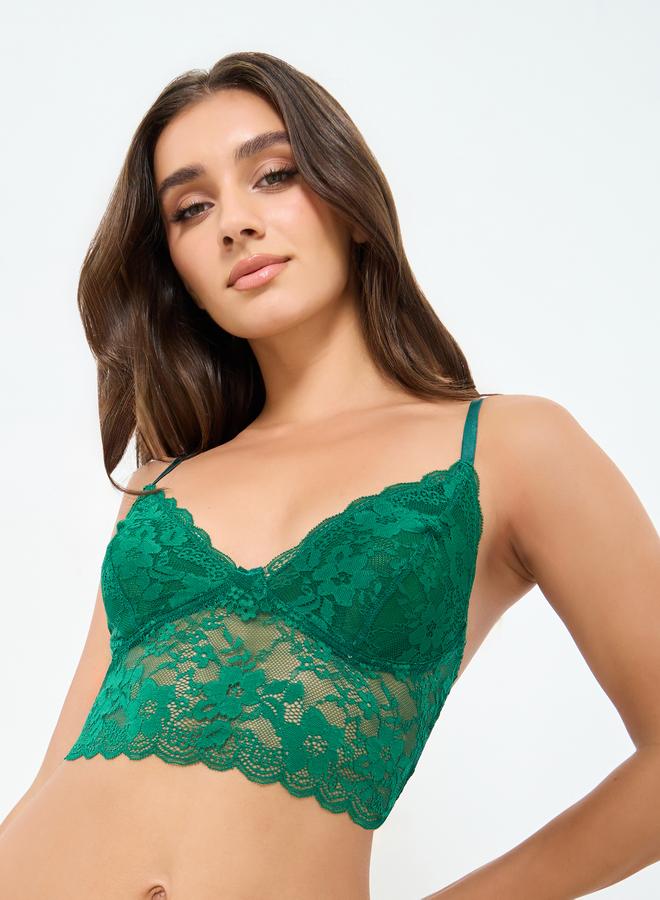 Take Two Solid All Lace Longline Padded Non Wired Bra - Image 1